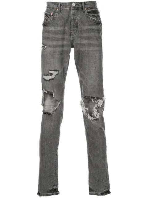 Purple Brand faded distressed slim-cut jeans Grey P001FGDI222
