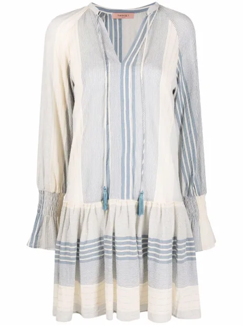 TWINSET short striped gauze dress Blue 221TT2332