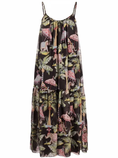 RED Valentino Elephant-print tiered dress Black RVADY56EW
