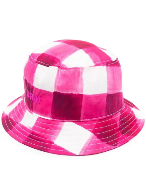 MSGM gingham-check bucket hat Pink 3242MDL104227360