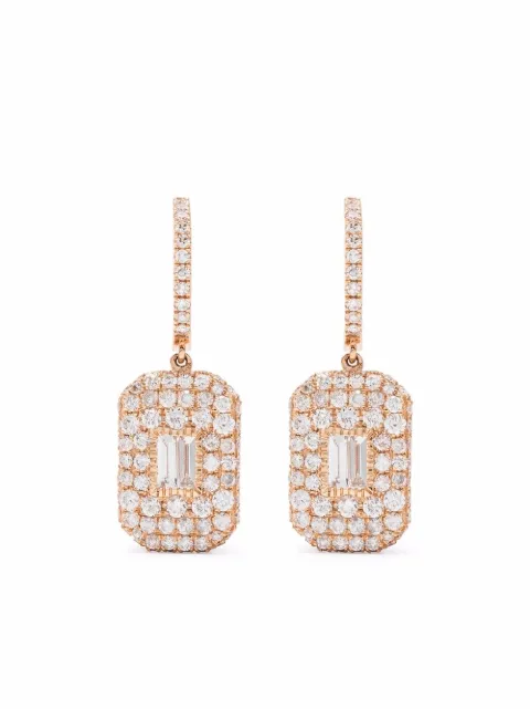 SHAY 18kt rose gold diamond pave baguette drop earrings Pink SE33
