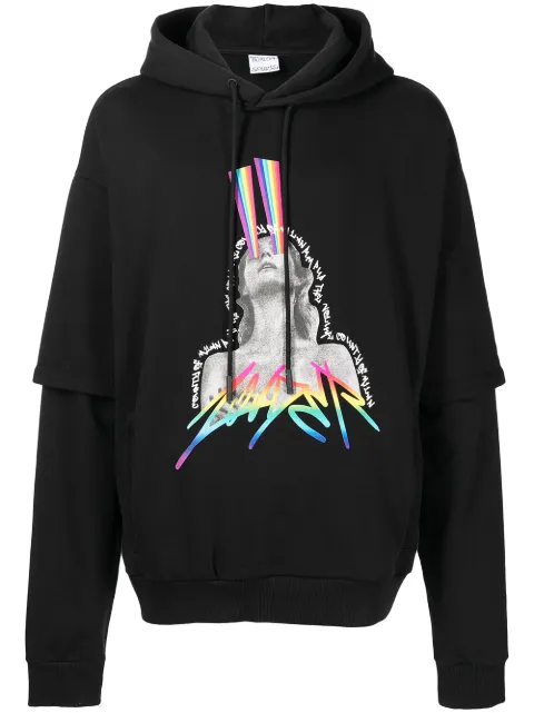 COUNTY OF MILAN graphic-print layered hoodie Black CMBB102S22FLE0011087