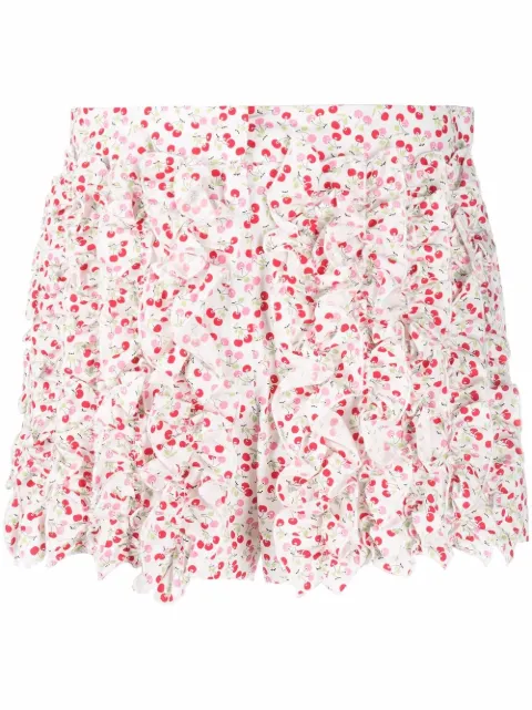 MSGM cherry-print ruffled mini shorts White 3242MDB116227352