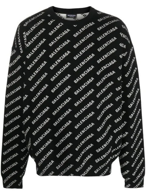 Balenciaga intarsia-logo crew-neck jumper Black 736247T3233