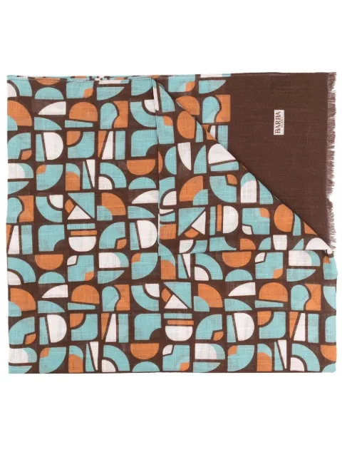 Barba geometric-print fringed scarf Brown OIS19