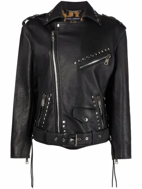 Dolce & Gabbana studded belted biker jacket Black F9N05LGDAUG
