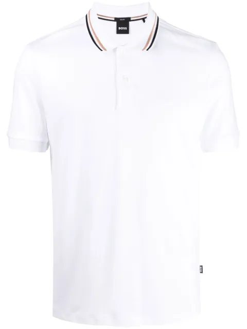 BOSS slim-fit cotton polo shirt with striped collar White 50469360