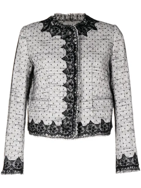 SHIATZY CHEN lace-embellished tweed jacket Black 123686