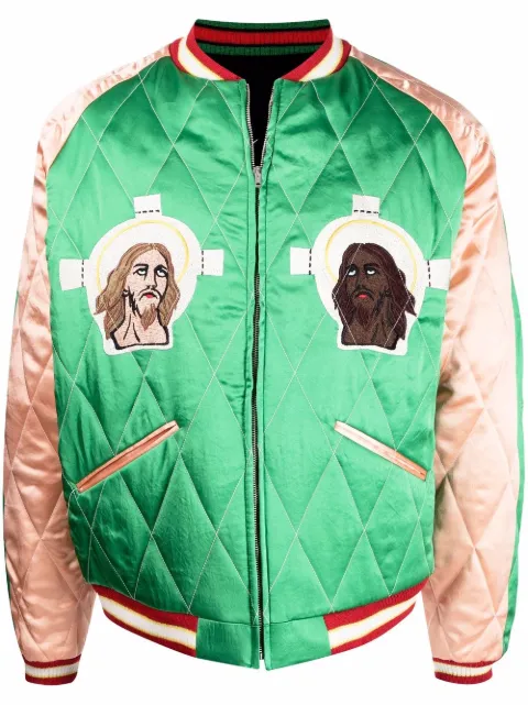 SAINT MXXXXXX embroidered-slogan bomber jacket Green SMS220000059