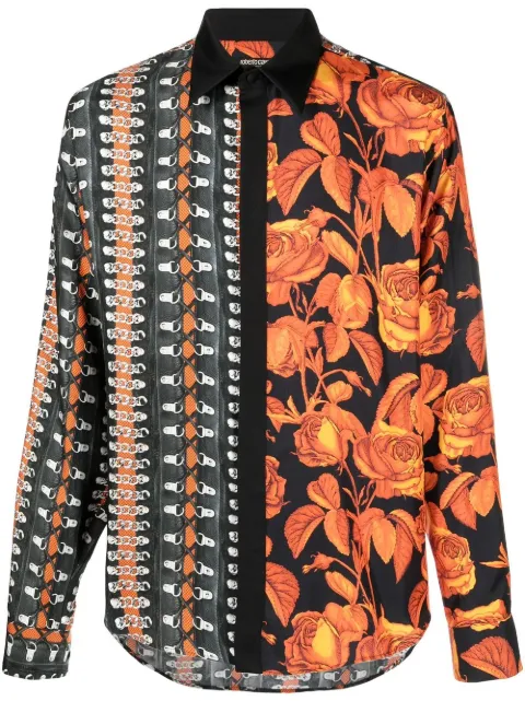Roberto Cavalli patchwork rose-print silk shirt Black PNT7314QF24