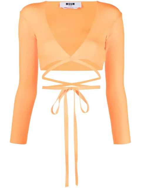 MSGM wrap knitted crop top Orange 3242MDM210227489