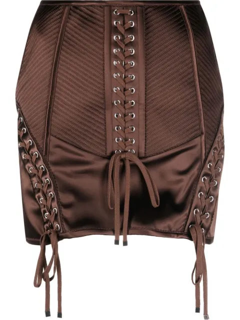Dolce & Gabbana lace-up mini skirt Brown F4CBITFURAD