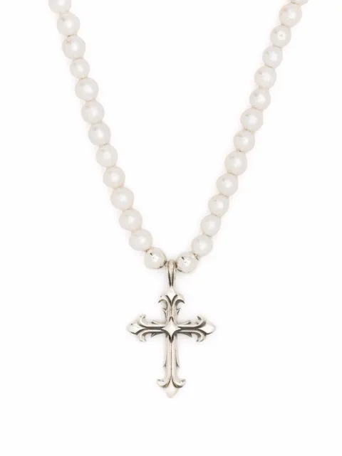 Emanuele Bicocchi Pearl Necklace With Cross Silver PRCN2