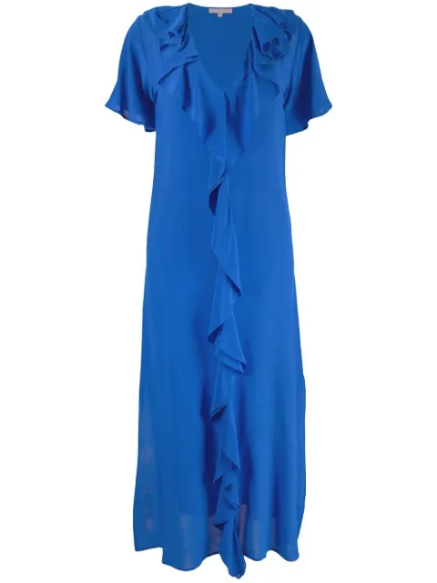 Gold Hawk ruffle-trim V-neck long dress Blue GH4557