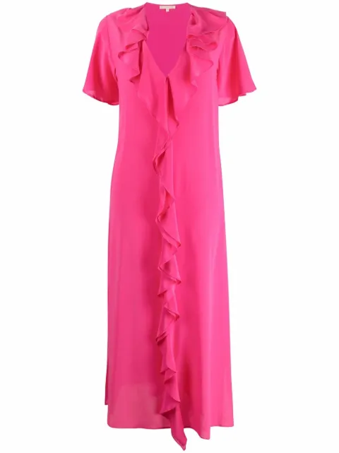 Gold Hawk ruffle-trim V-neck long dress Pink GH4557
