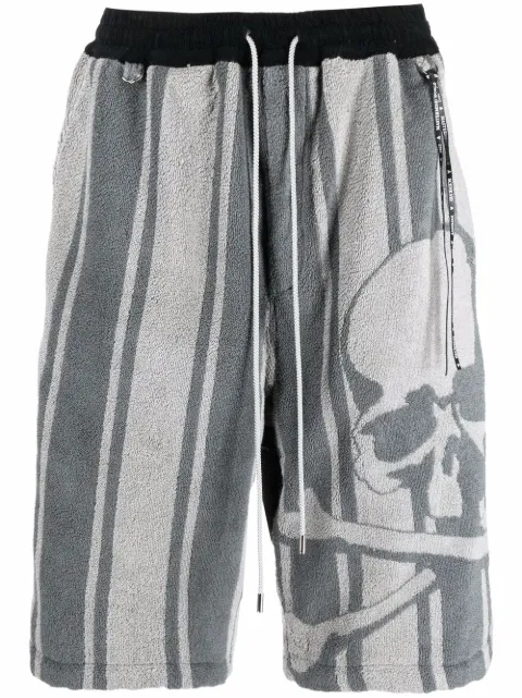 Mastermind World striped skull-print track shorts Grey MW22S08PA021005