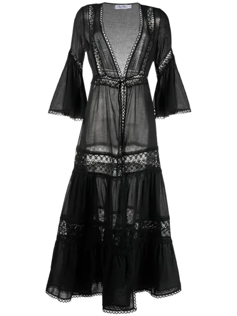 Charo Ruiz Ibiza floral-lace embroidered V-neck dress Black 221301