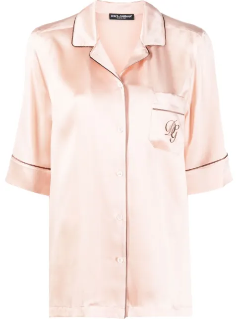 Dolce & Gabbana logo-embroidered pyjama-style shirt Pink F5O13ZFU1AU