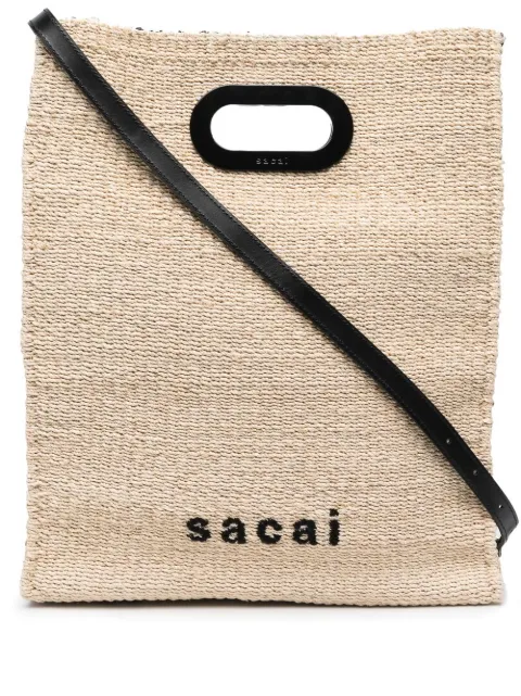 sacai logo-embroidered woven tote bag Neutrals S06502