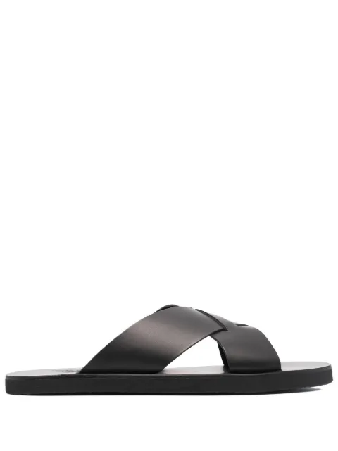 Ancient Greek Sandals Bios cross-strap leather slides Black BIOSVACHETTABLACK