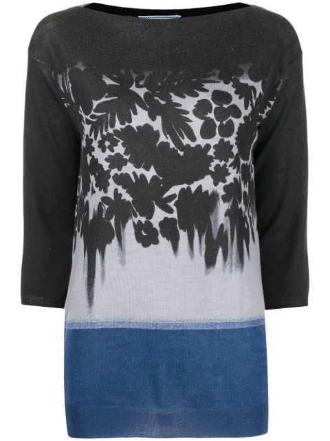 Prada Pre-Owned floral-print knitted top Black DPVC0222PRASW