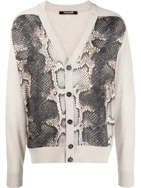 Roberto Cavalli snakeskin-print panelled cardigan Neutrals PNM629BMF01