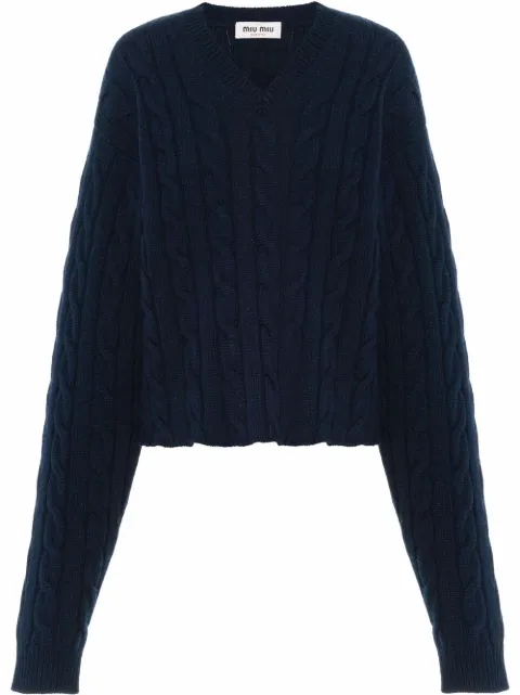 Miu Miu cable knit cashmere V-neck jumper Blue MML6111031
