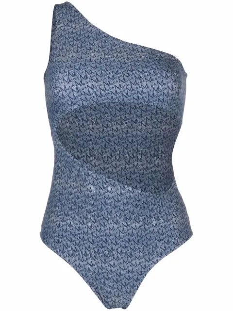 Magda Butrym monogram-print one-shoulder swimsuit Blue 817321