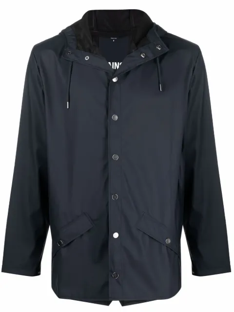 Rains drawstring-hooded buttoned rain jacket Blue 12010