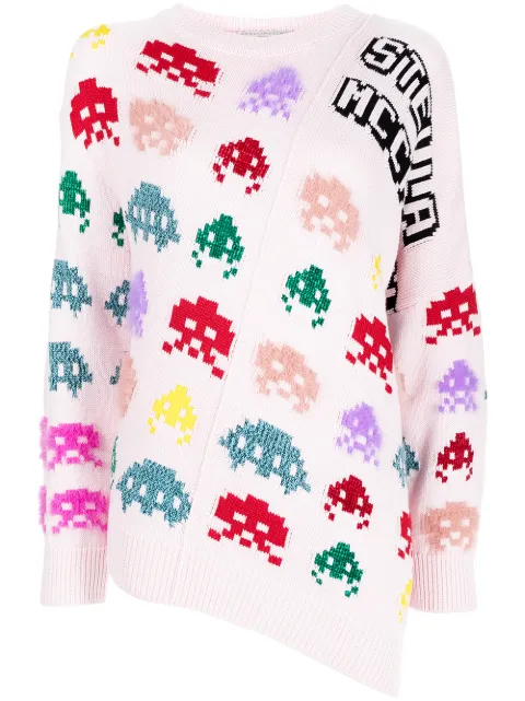 Stella McCartney game-intarsia asymmetric jumper Pink 604140S2306