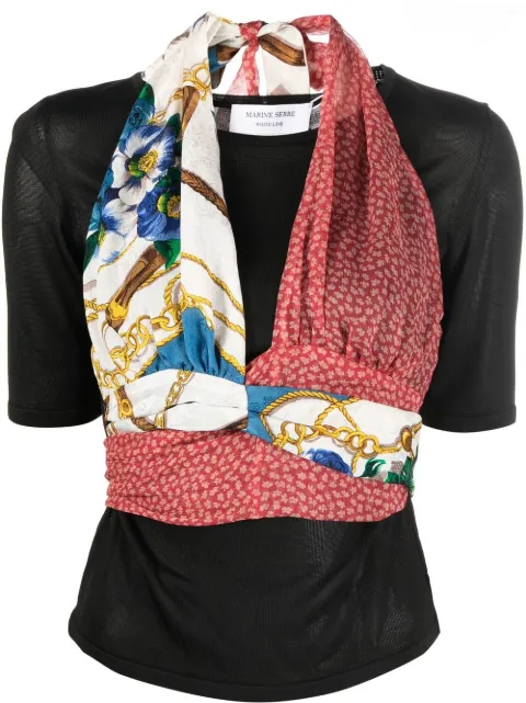 Marine Serre twisted-scarf hybrid knit top Black T240SS22WUKNIVI935