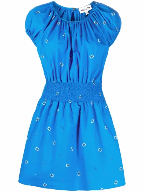 Kenzo logo-embroidered bandana-print mini dress Blue FC52RO0679I5