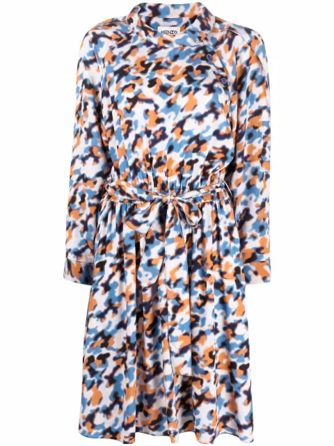 Kenzo abstract-print drawstring-waist midi dress Blue FC52RO0709P4
