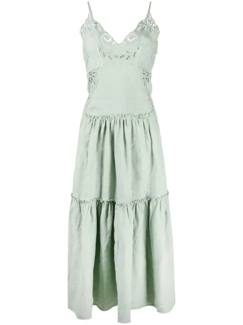Alberta Ferretti embroidered tiered midi dress Green A04031629