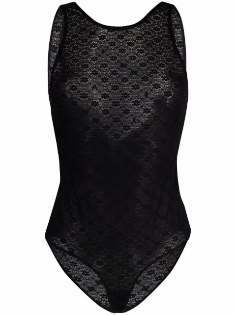 GANNI floral-lace bodysuit Black T3119