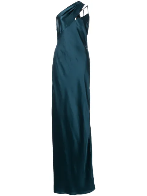 Michelle Mason tie-detail silk gown Green M9159
