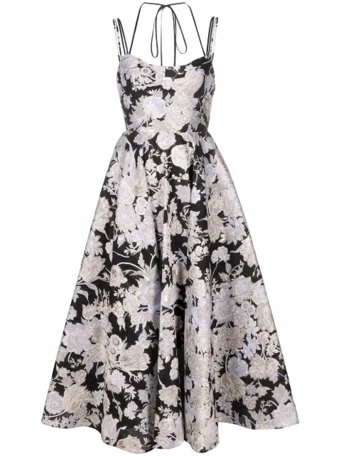 ERDEM Rea floral-jacquard flared dress Black 21588BJFC