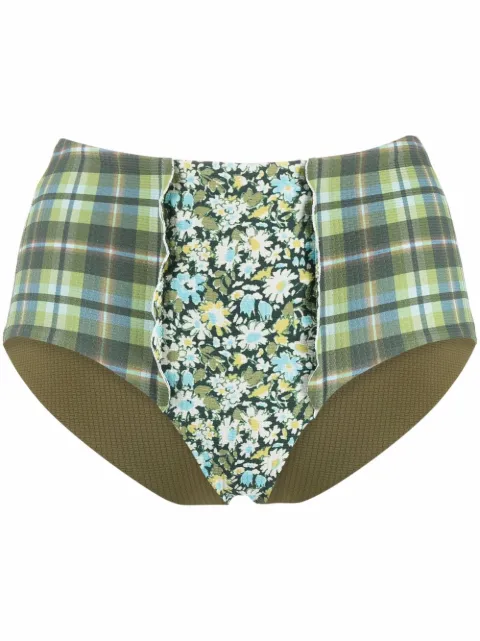 Marysia plaid and floral-print bikini bottoms Green SB157