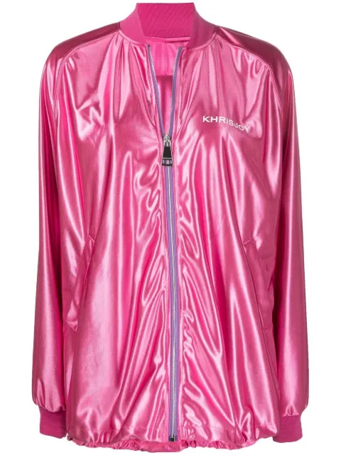 Khrisjoy logo-print long-sleeve bomber jacket Pink DSW001TR