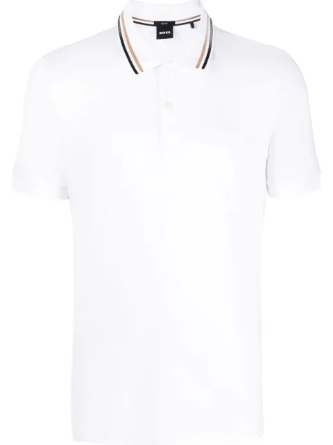 BOSS stripe-collar short sleeved polo shirt White 50467113