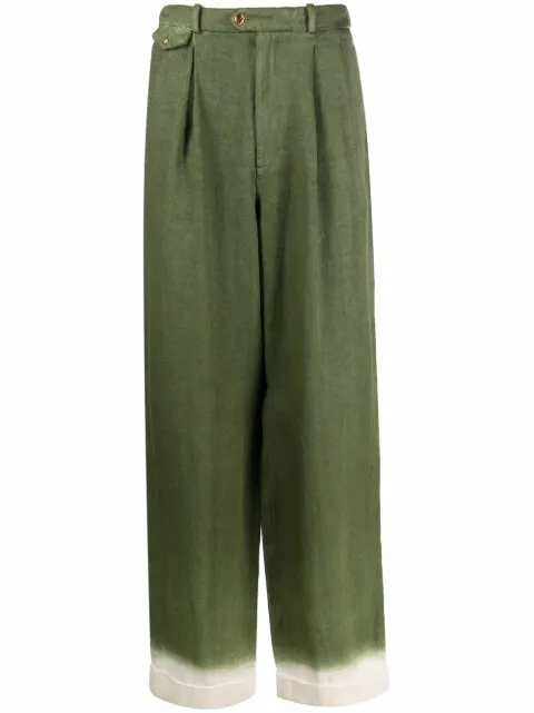 Nick Fouquet wide-leg contrast-cuff trousers Green CFMU30001TCU089A