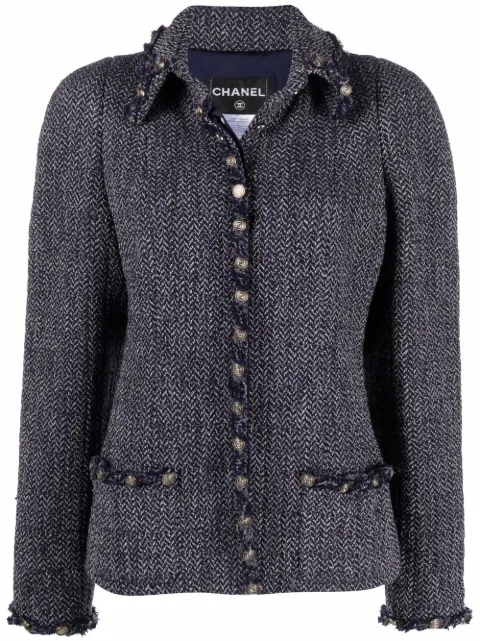 CHANEL Pre-Owned 2008 embossed-buttons single-breasted jacket Blue CHA2500DM