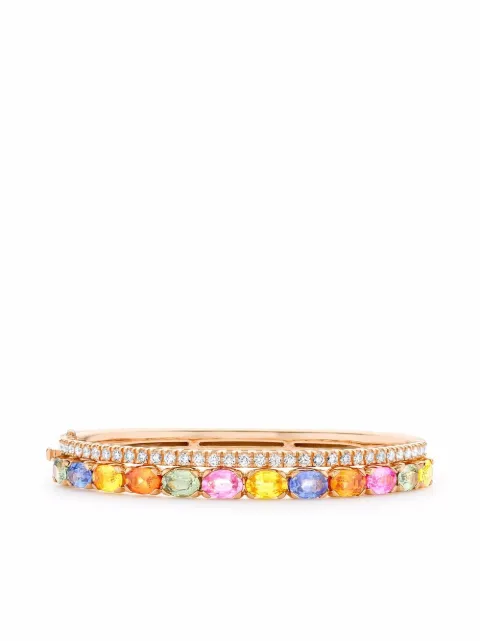Pragnell 18kt rose gold Rainbow sapphire diamond bangle bracelet Pink F0657