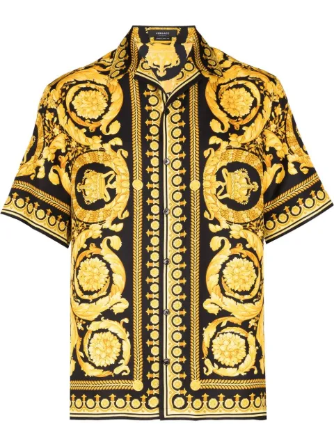 Versace Barocco-print silk shirt Yellow 10039261A03044