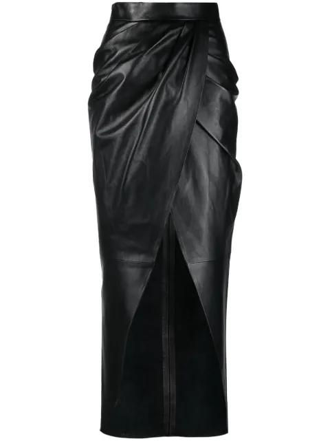 Balmain draped leather wrap skirt Black XF1LD130LB27