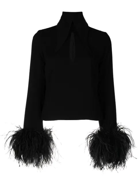 16Arlington feather-trim cut-out blouse Black T099INFNT