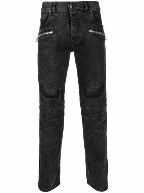Balmain ribbed slim-cut bleached jeans Black WH0MG005107D