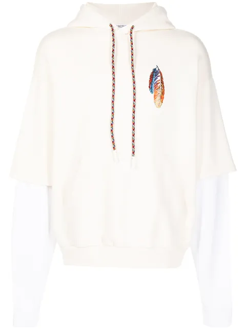 COUNTY OF MILAN feather embroidery layered-sleeve hoodie Neutrals CMBB101S22FLE0010420