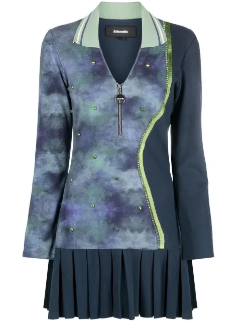 Ahluwalia Shakti-print pleated jumper dress Blue WAHLUDR001AW22