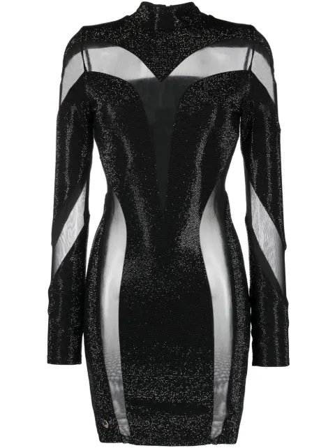 Philipp Plein crystal-embellished panelled dress Black FABCWRG2288PJY002N